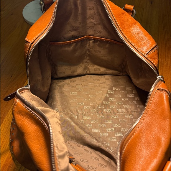 Elegant Cognac Leather Satchel with Stud Accents - Picture 9 of 9